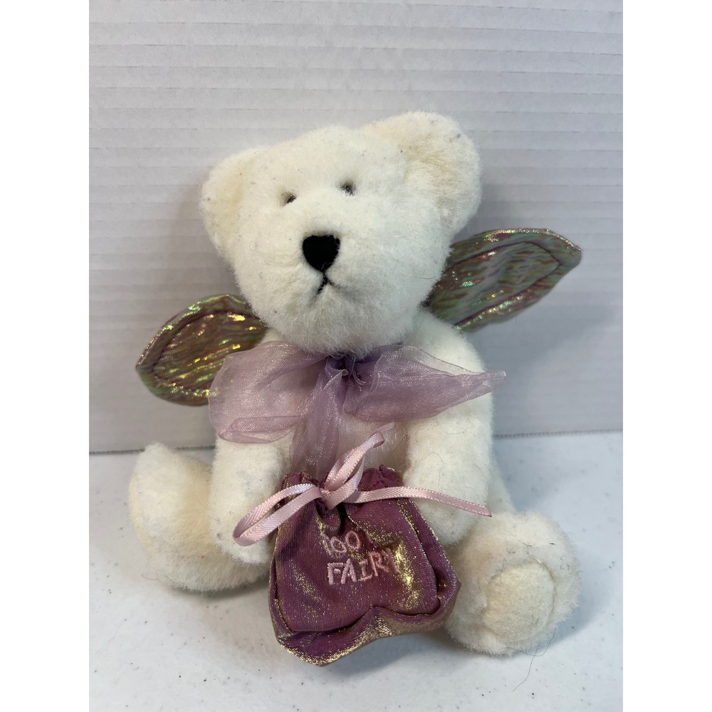 Boyds Collection Tooth Fairy Teddy Bear Plush White Wings Purple Pouch 7 inch